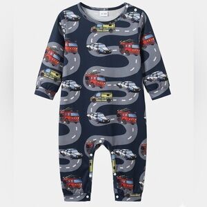 🌸Temu Kids Navy Blue Footie with Vehicle Design